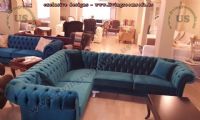 Blue Velvet Fabric Chesterfield Corner Group Sofas