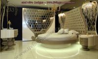 avantgarde bedroom design idea, rounded bed shiny