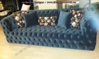 dark blue full quilted chesterfild sofa