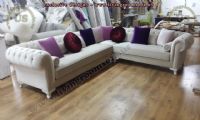 l shaped corner chesterfield sofa beige velvet