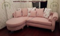 pink fabric modern l shaped sofa design