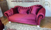shiny maroon velvet chesterfield couches
