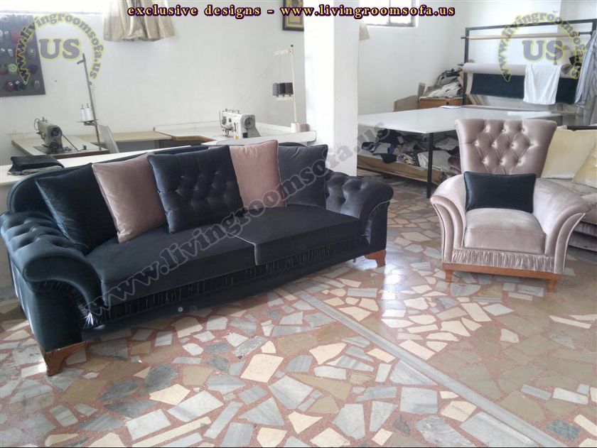 avatgarde black velvet sofa design idea
