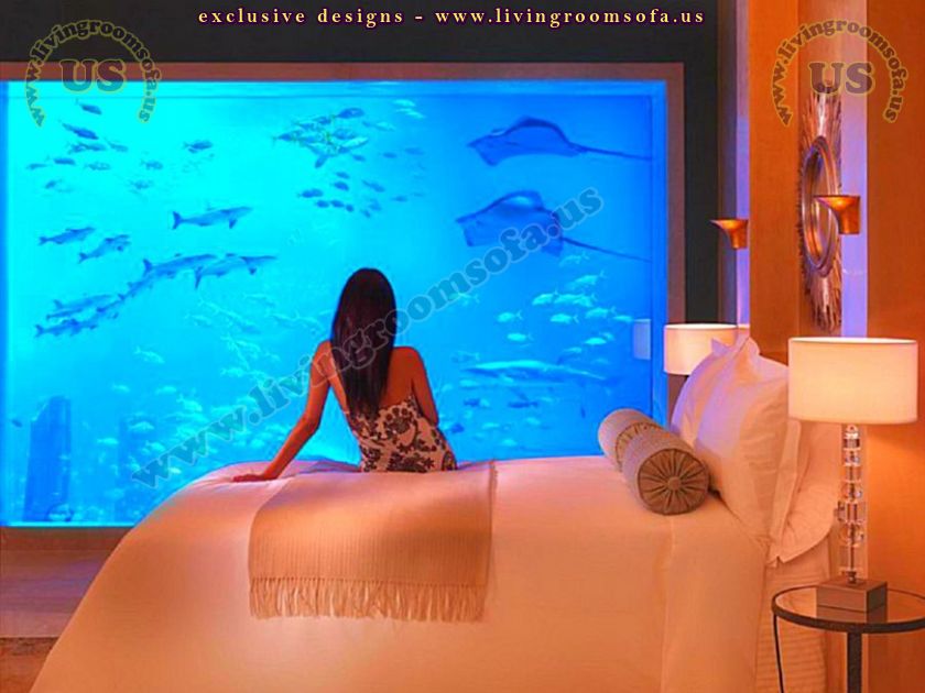 beautiful bedroom with aquarium design idea
