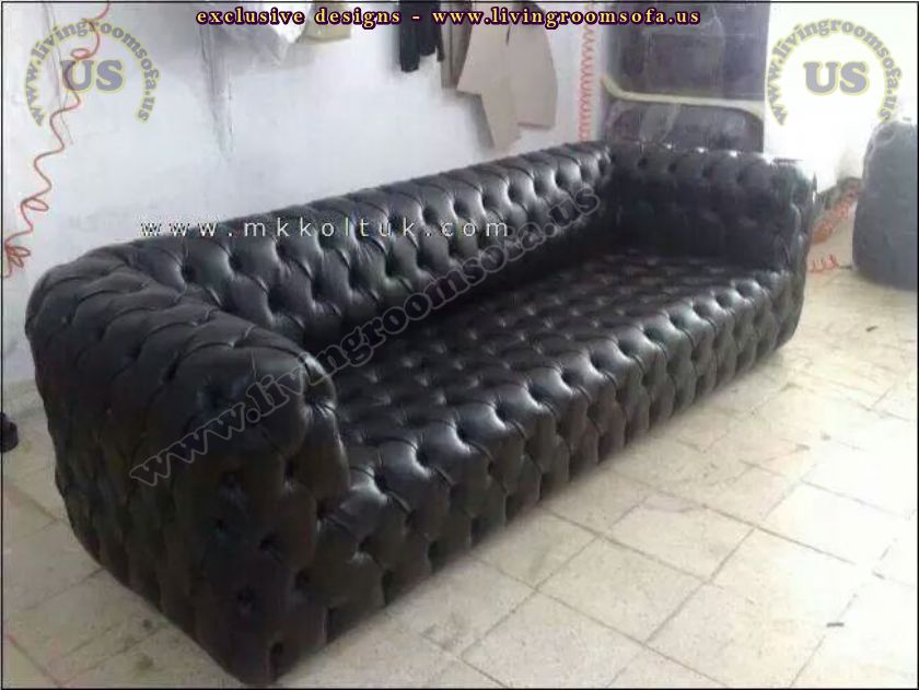 black leather modern style chesterfield couch