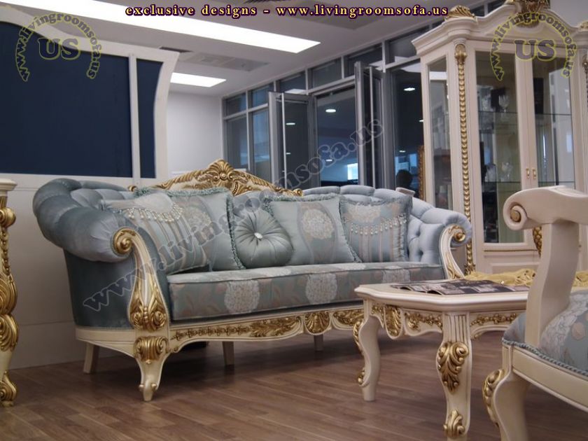 blue classic carved sofa design