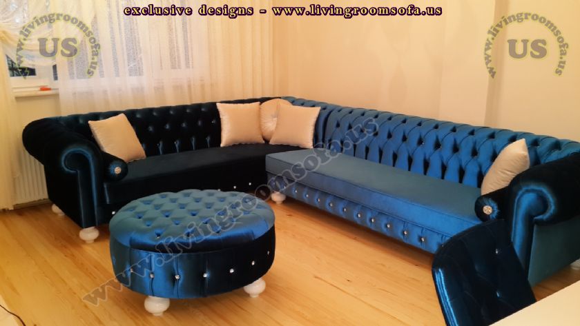 blue velvet new design chesterfield sofa