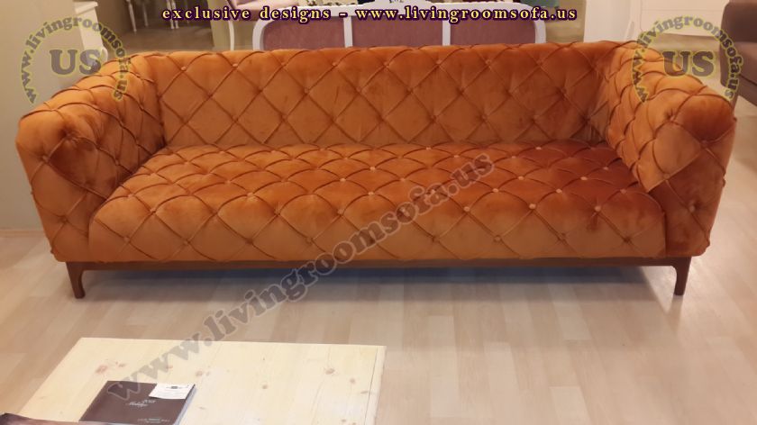 brown fabric chesterfield sofa