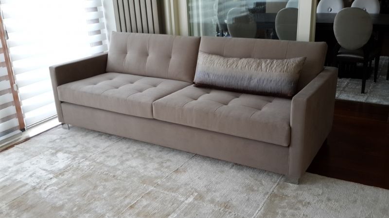 brown fabric living room sofa