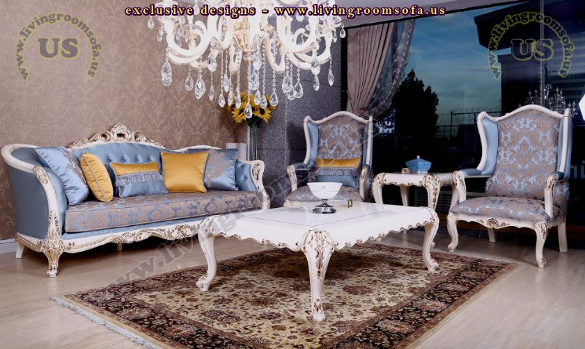 classic sofa set design blue and white