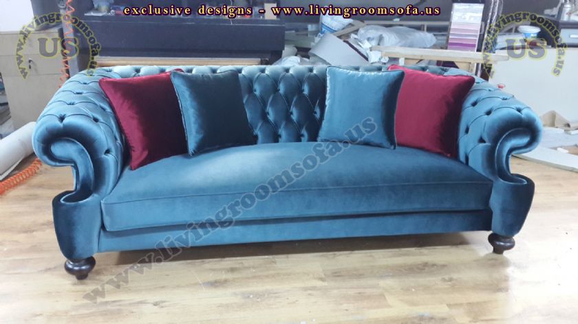 elegant chesterfield sofa blue velvet modern style