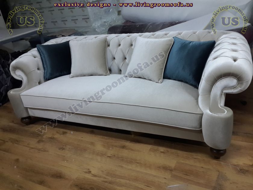 elegant gray velvet sofa quilted handmade