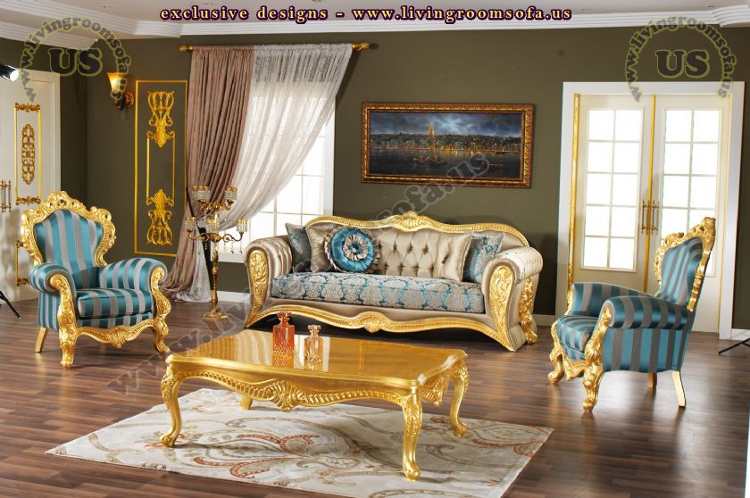 golden classical living room sofa set design