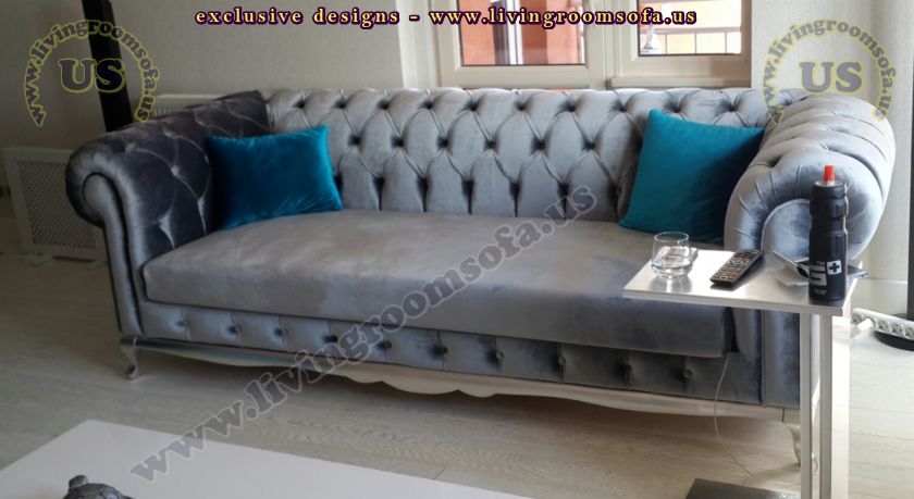 gray velvet classic chesterfield couch design