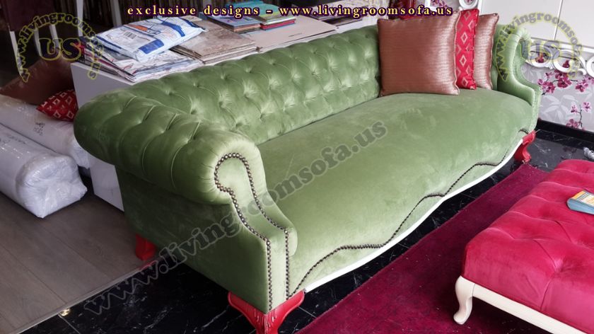 green velvet chesterfield sofa design