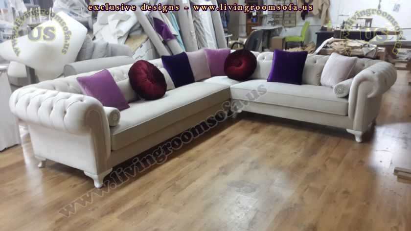 Velvet Chesterfield Style Corner Sofa Purple Modern - interior design