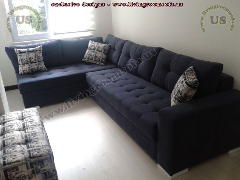 Modern Navy Blue Sectional Sofa L Shaped Design 249 5531 