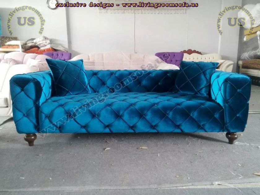 shiny blue velvet chesterfield sofa new design