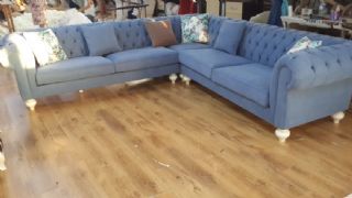 Sky blue chesterfield corner sofa for living room