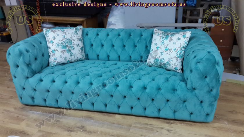 turquoise blue quilted chesterfield sofa