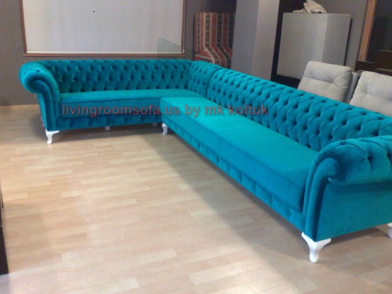 turquoise velvet chesterfield corner sofa