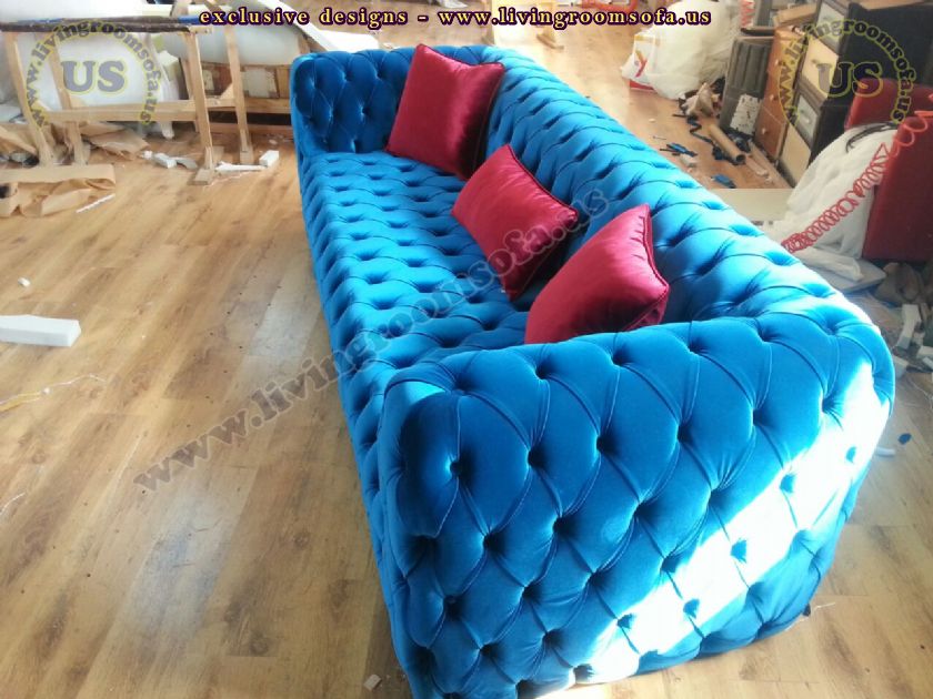 velvet blue chesterfield sofa