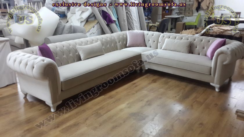 white velvet corner design chesterfield sofa