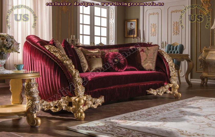 wonderful classic red couch fabric carved wooden
